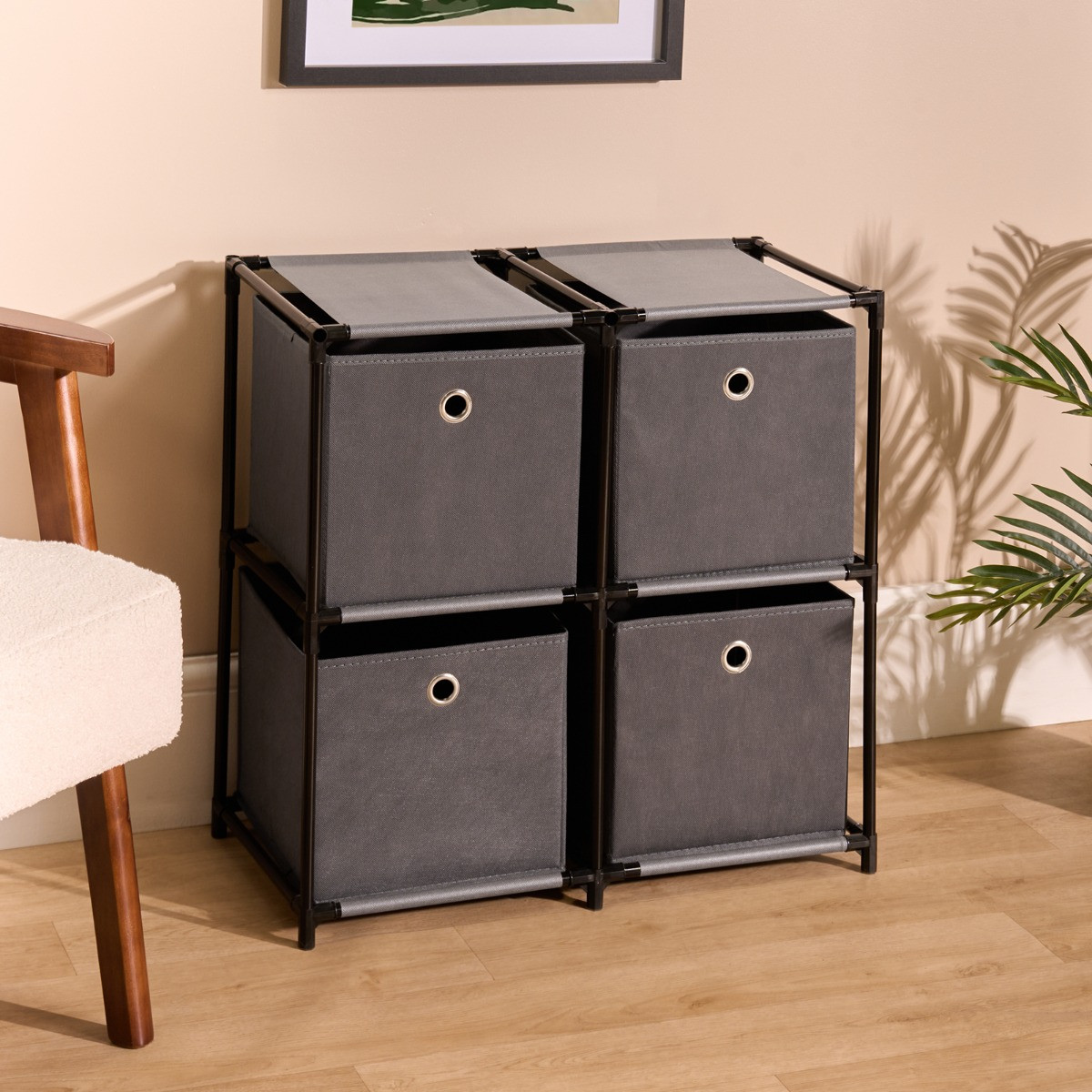 OHS Boston Storage with 4 Fabric Cubes - Grey>