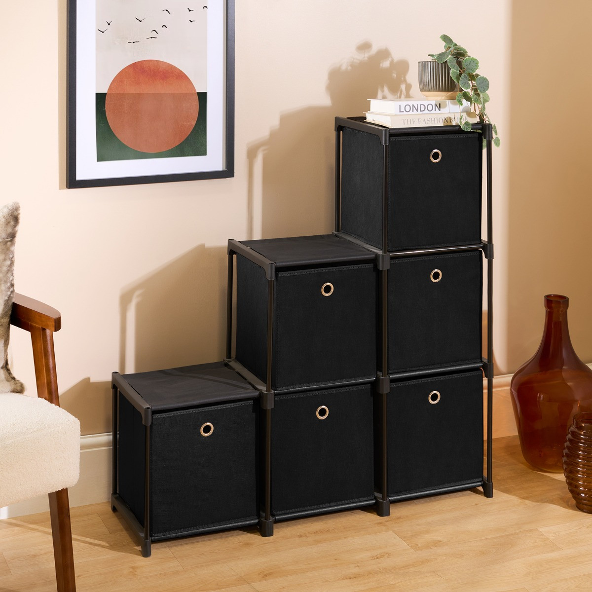 OHS Boston Storage with Fabric Cubes - Black>