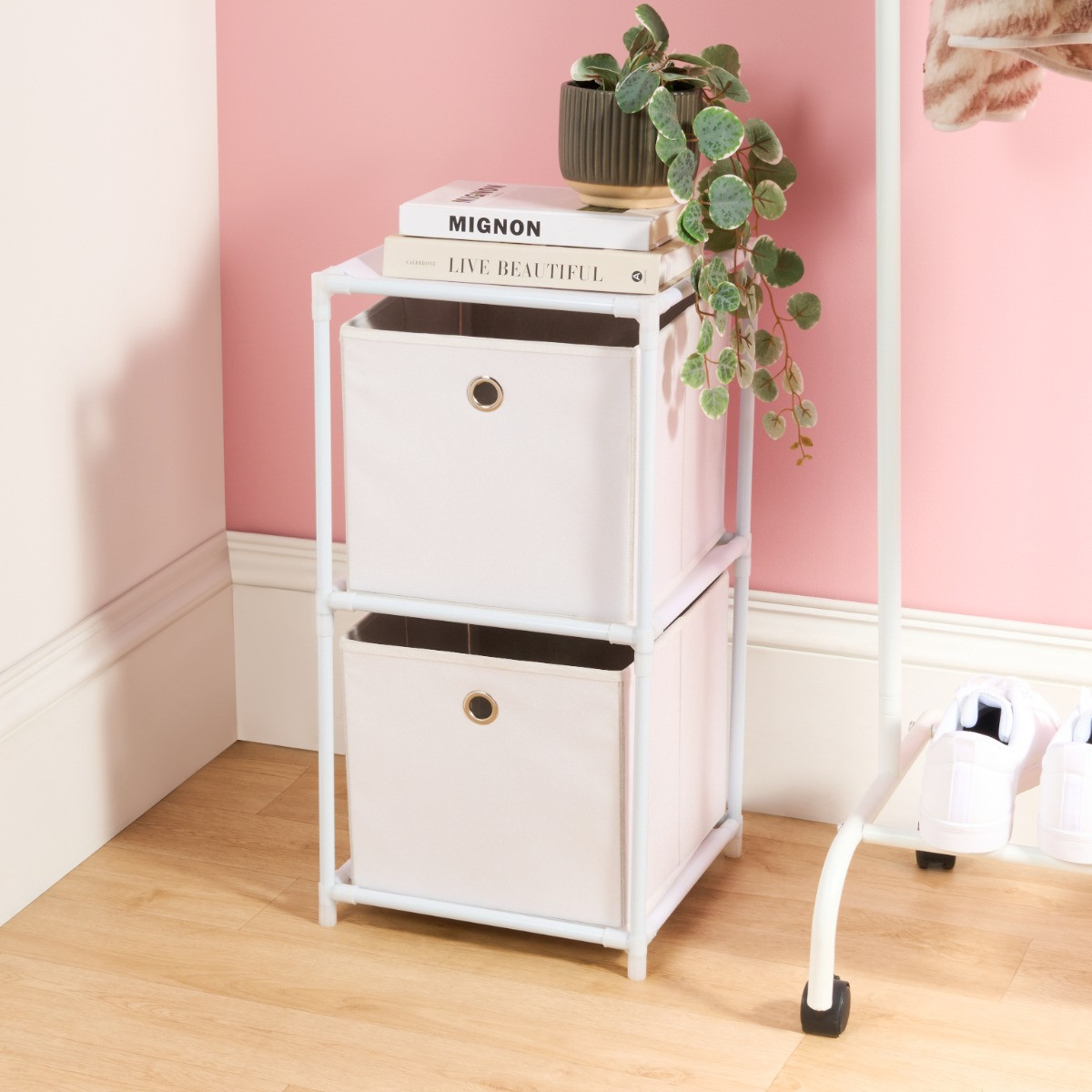 OHS Boston Storage with 2 Fabric Cubes - White>