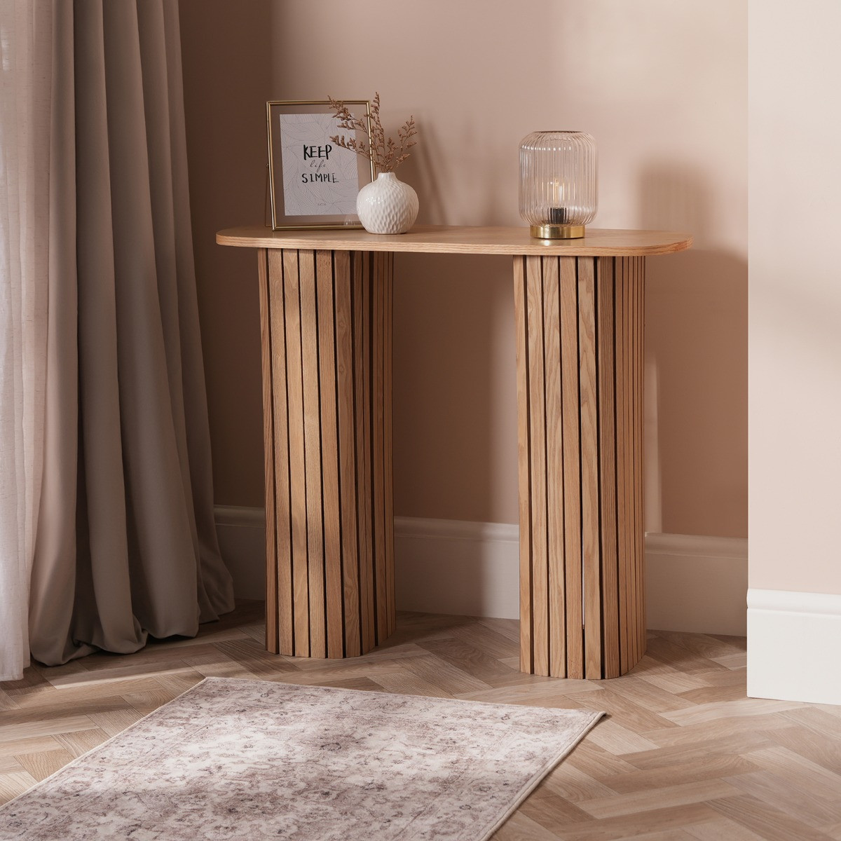 OHS Madison Ribbed Console Table - Light Wood >