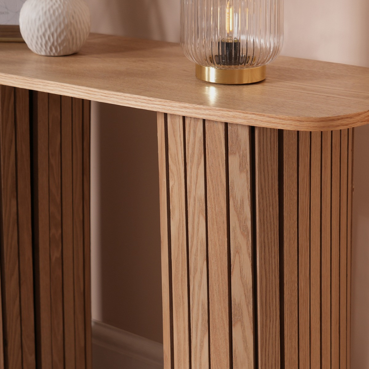 OHS Madison Ribbed Console Table - Light Wood >