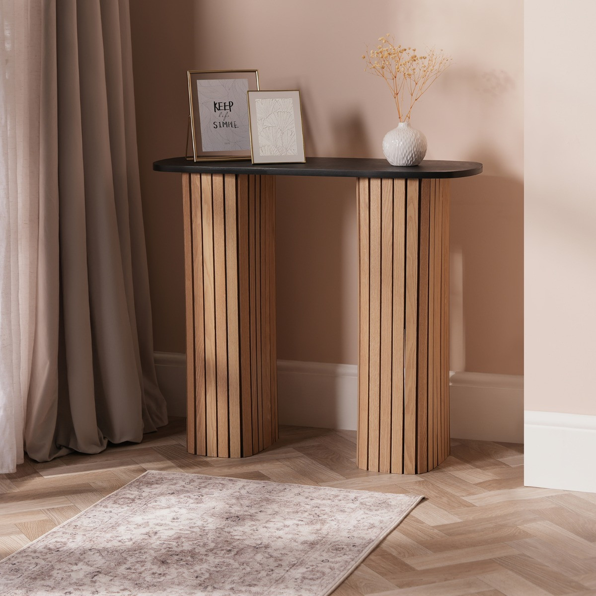 OHS Madison Ribbed Console Table - Light Wood/Black >