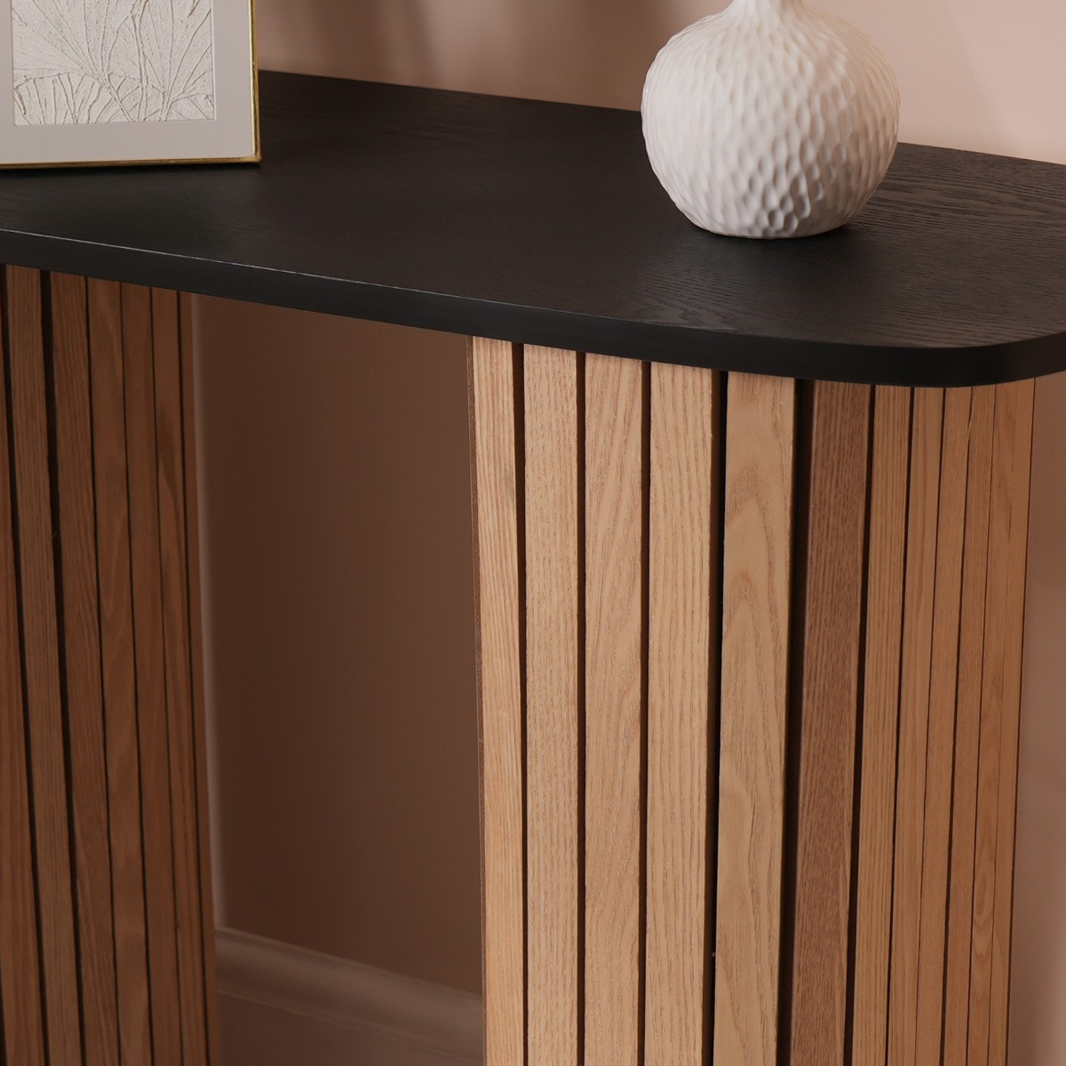 OHS Madison Ribbed Console Table - Light Wood/Black >
