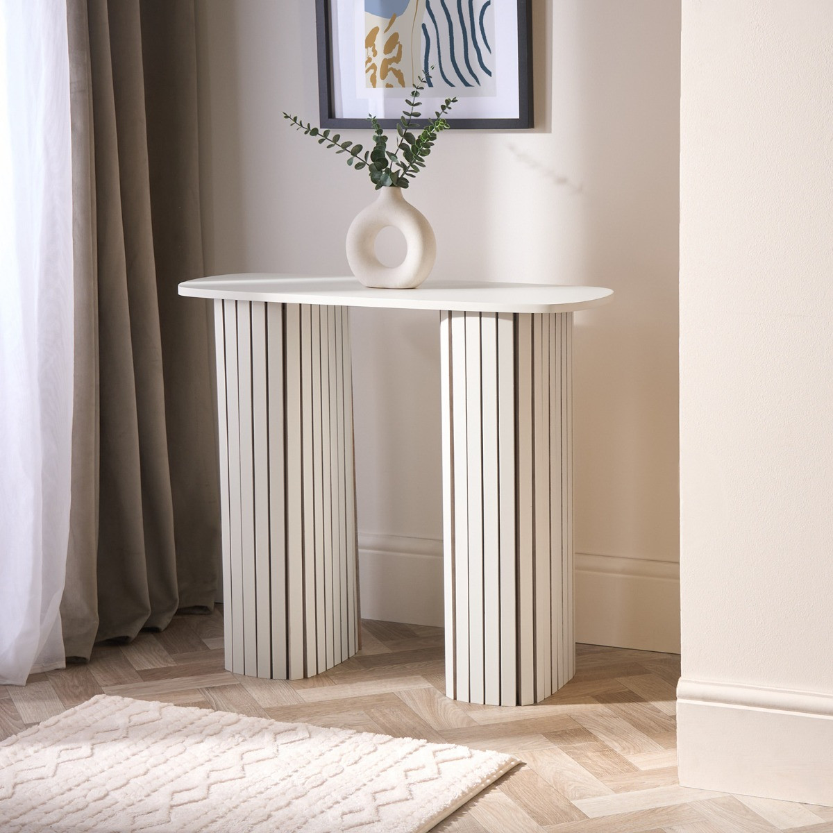 OHS Madison Ribbed Console Table - Cream>