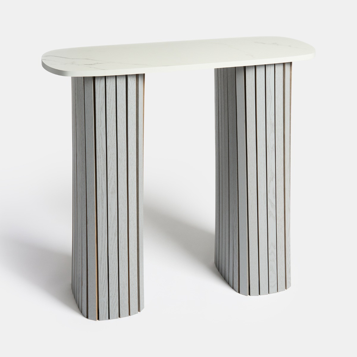 OHS Madison Marble Effect Ribbed Console Table - Grey/White>