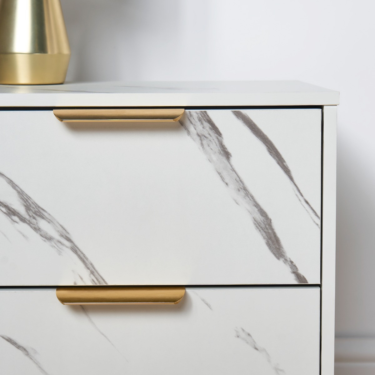 OHS Marble Effect 2 Drawers Bedside Table - White>
