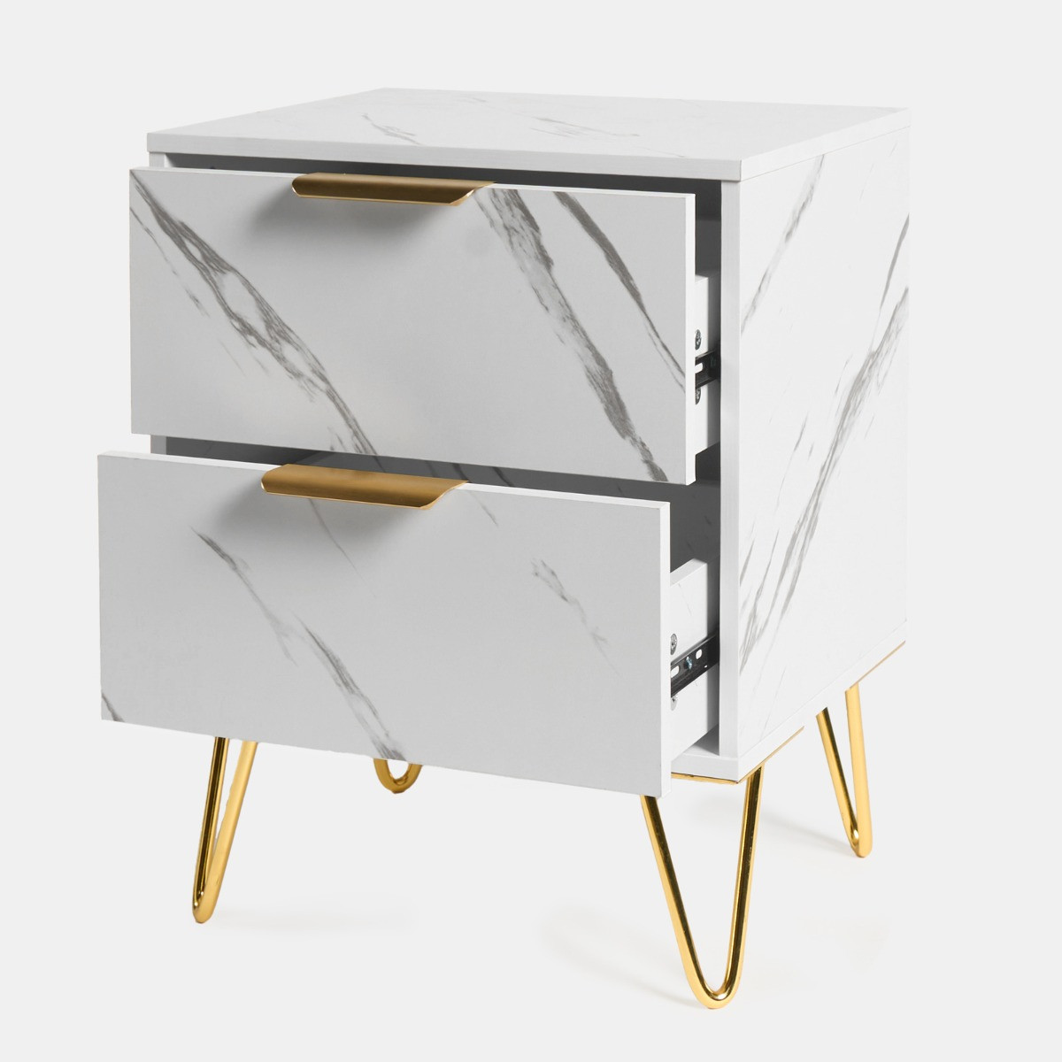 OHS Marble Effect 2 Drawers Bedside Table - White>