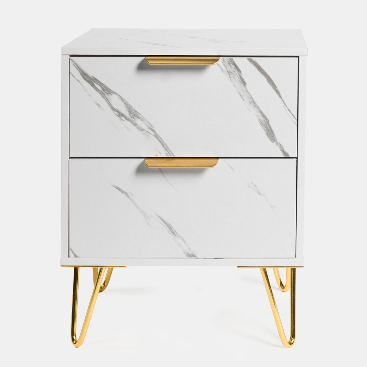 OHS Marble Effect 2 Drawers Bedside Table - White>