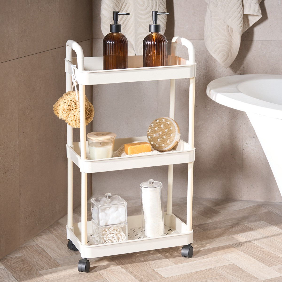OHS 3 Layer Trolley Cart - Cream>
