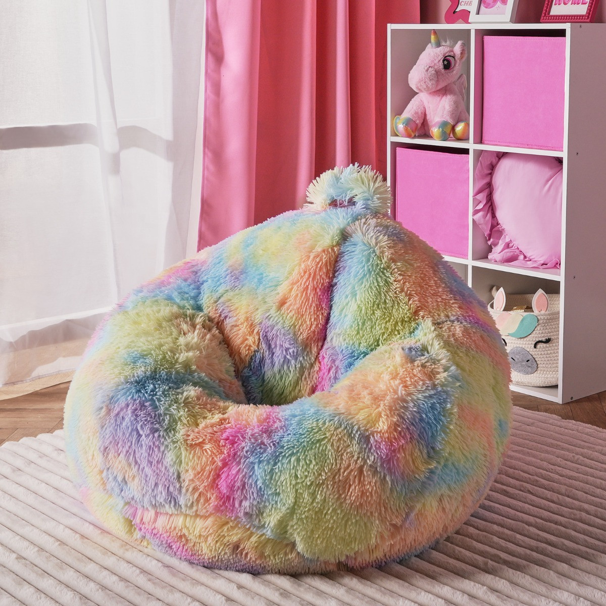 OHS Kids Fluffy Tie Dye Bean Bag - Multi>