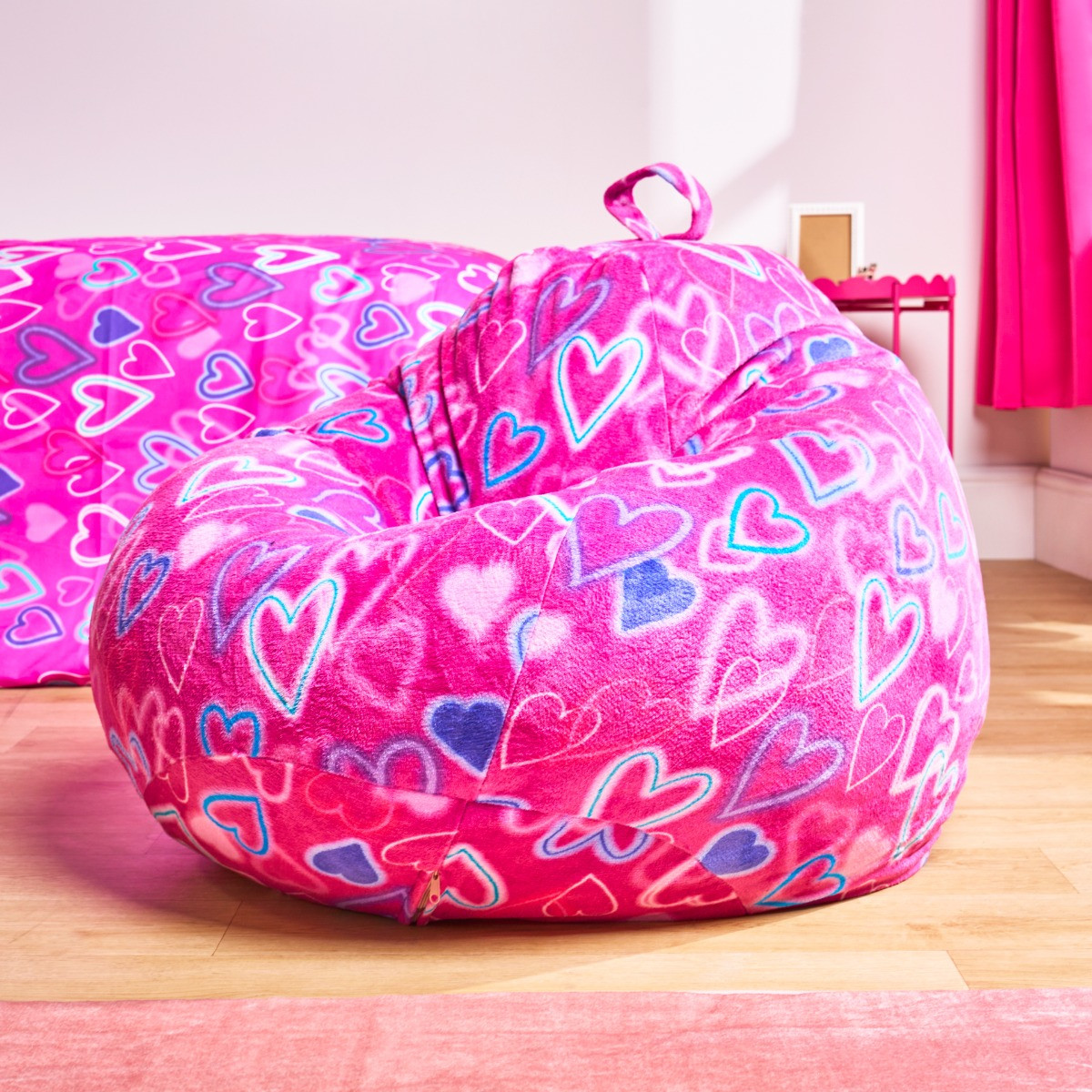 OHS Kids Heart Print Bean Bag - Pink>