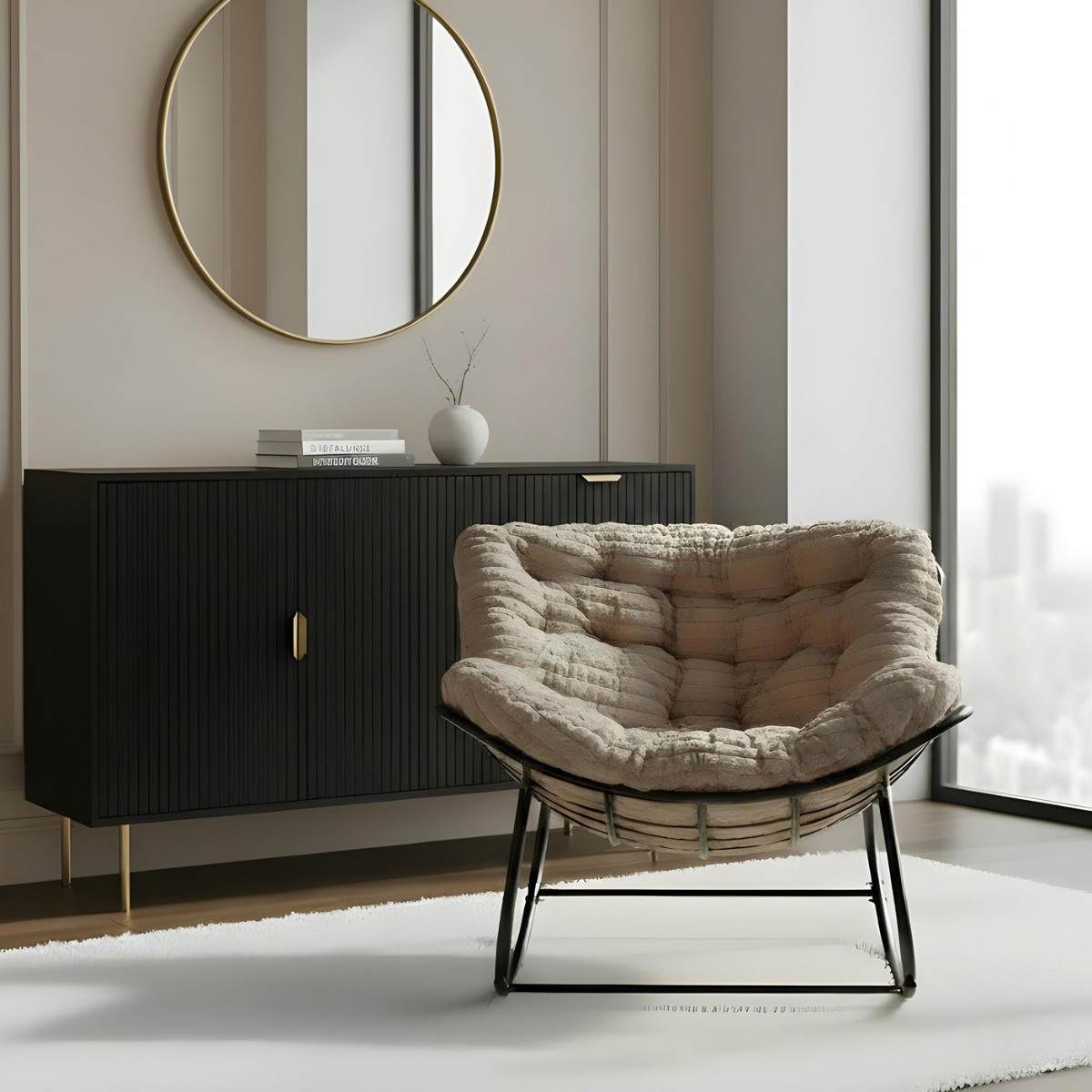 OHS Ribbed Faux Fur Rocking Chair - Natural>