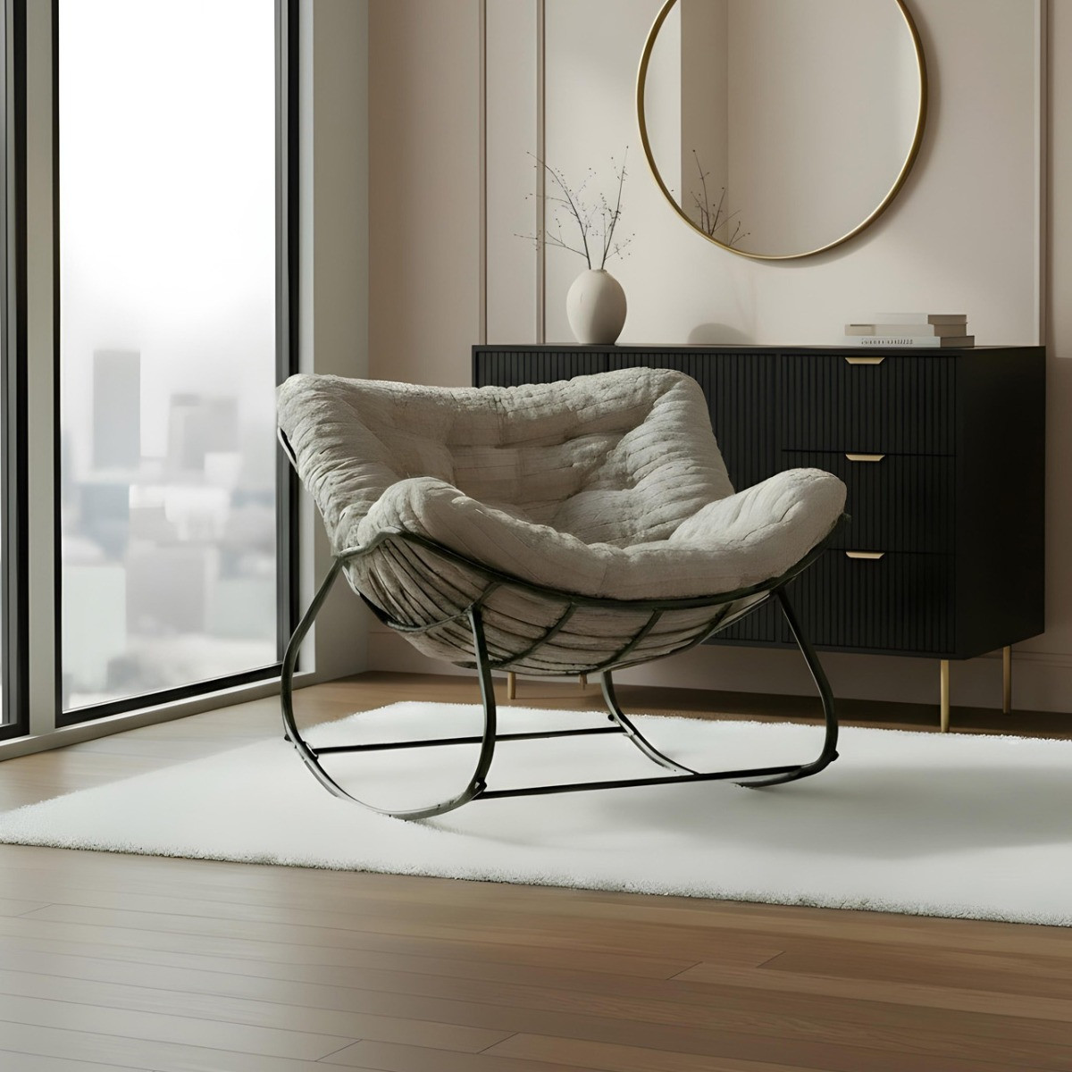 OHS Ribbed Faux Fur Rocking Chair - Natural>