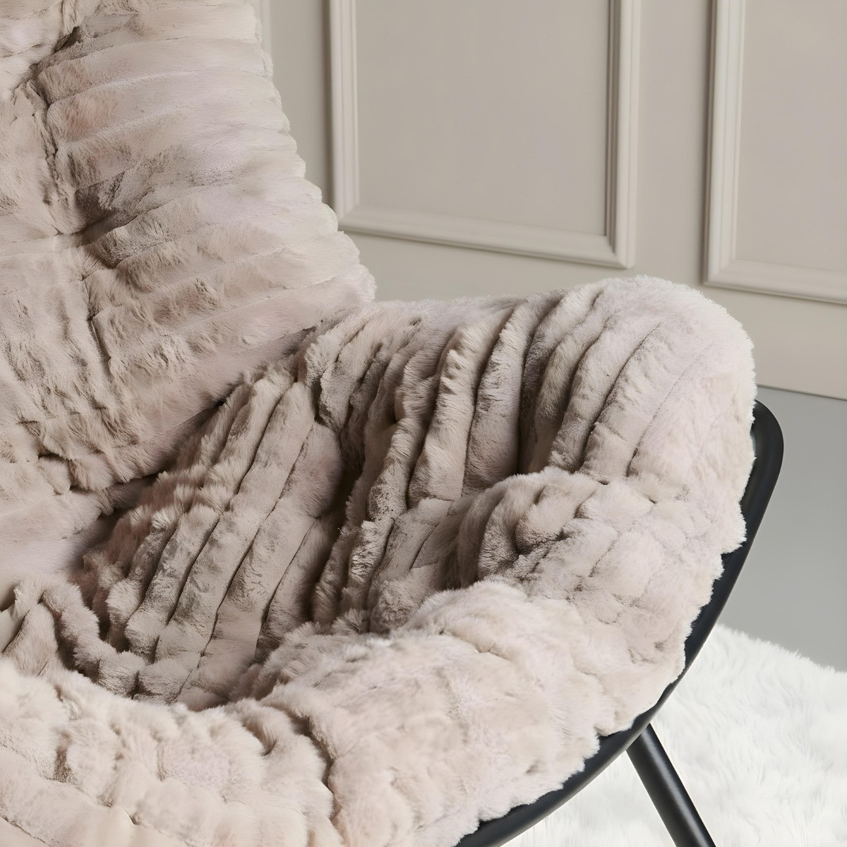 OHS Ribbed Faux Fur Rocking Chair - Natural>