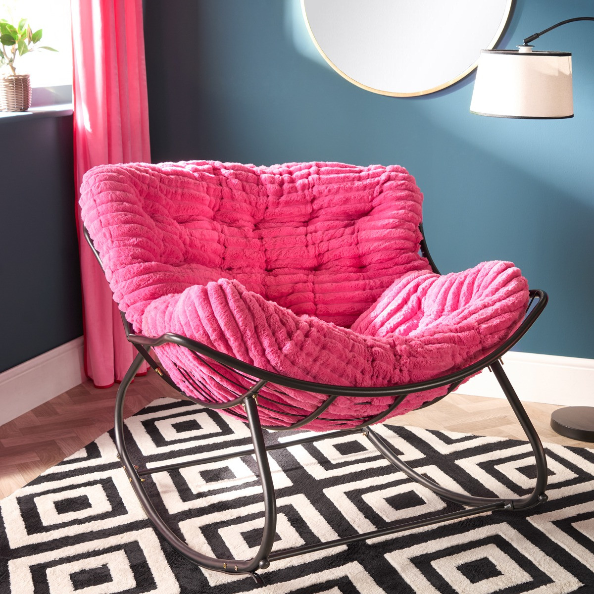 OHS Ribbed Faux Fur Rocking Chair - Hot Pink>