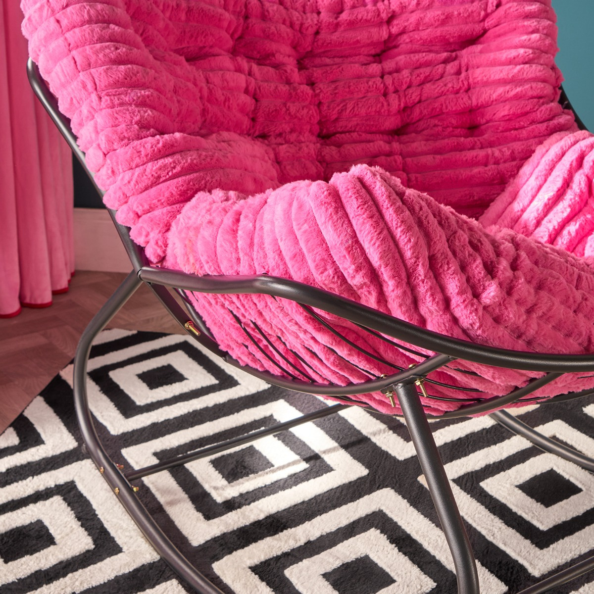 OHS Ribbed Faux Fur Rocking Chair - Hot Pink>