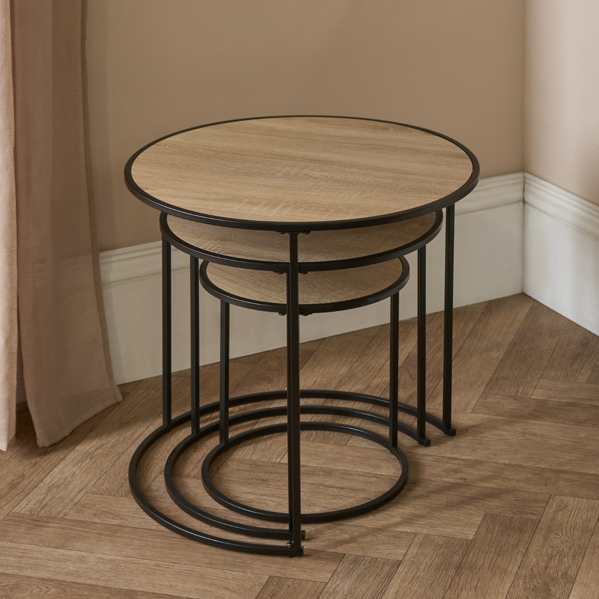 OHS Manhattan Nest of 3 Round Side Tables - Light Wood>