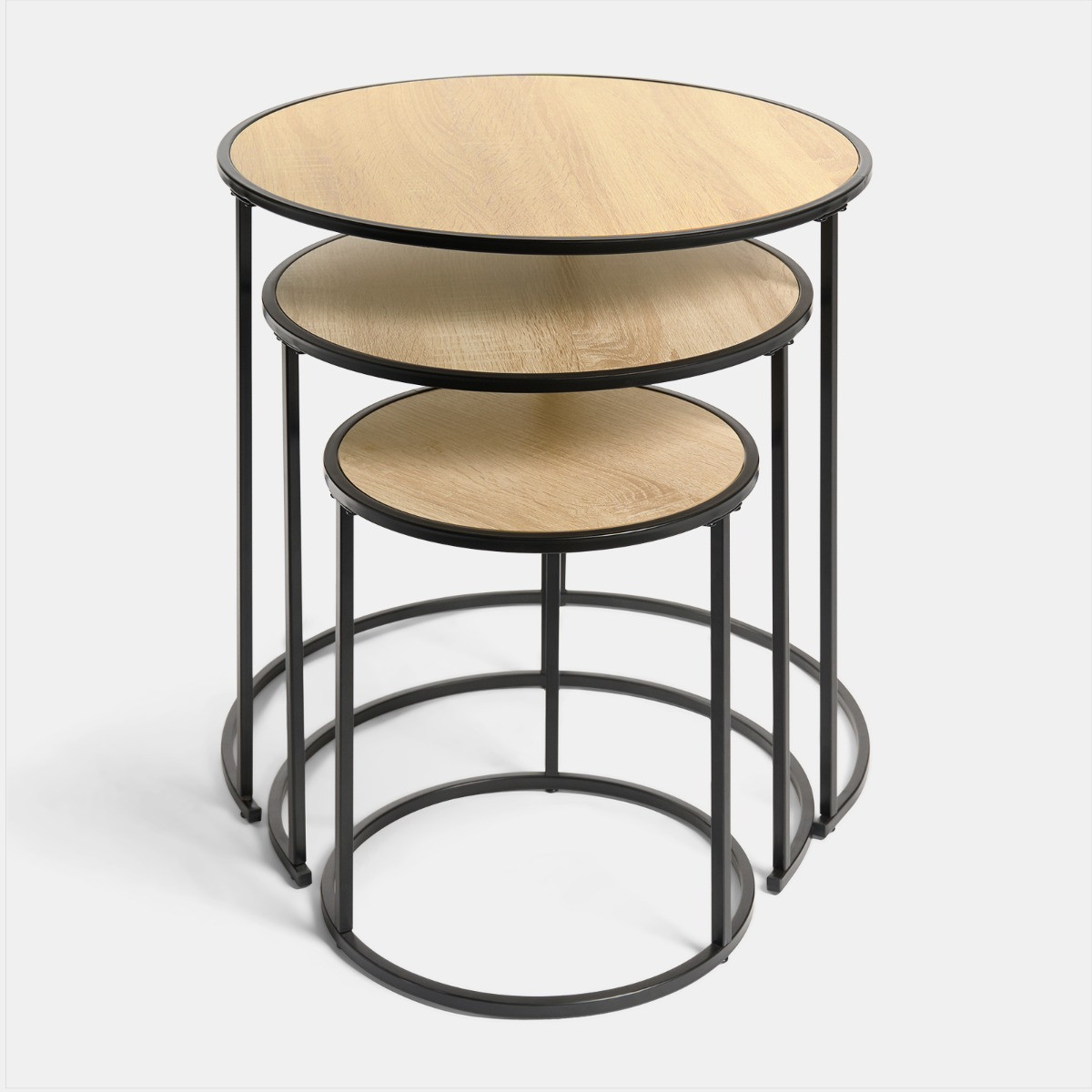 OHS Manhattan Nest of 3 Round Side Tables - Light Wood>