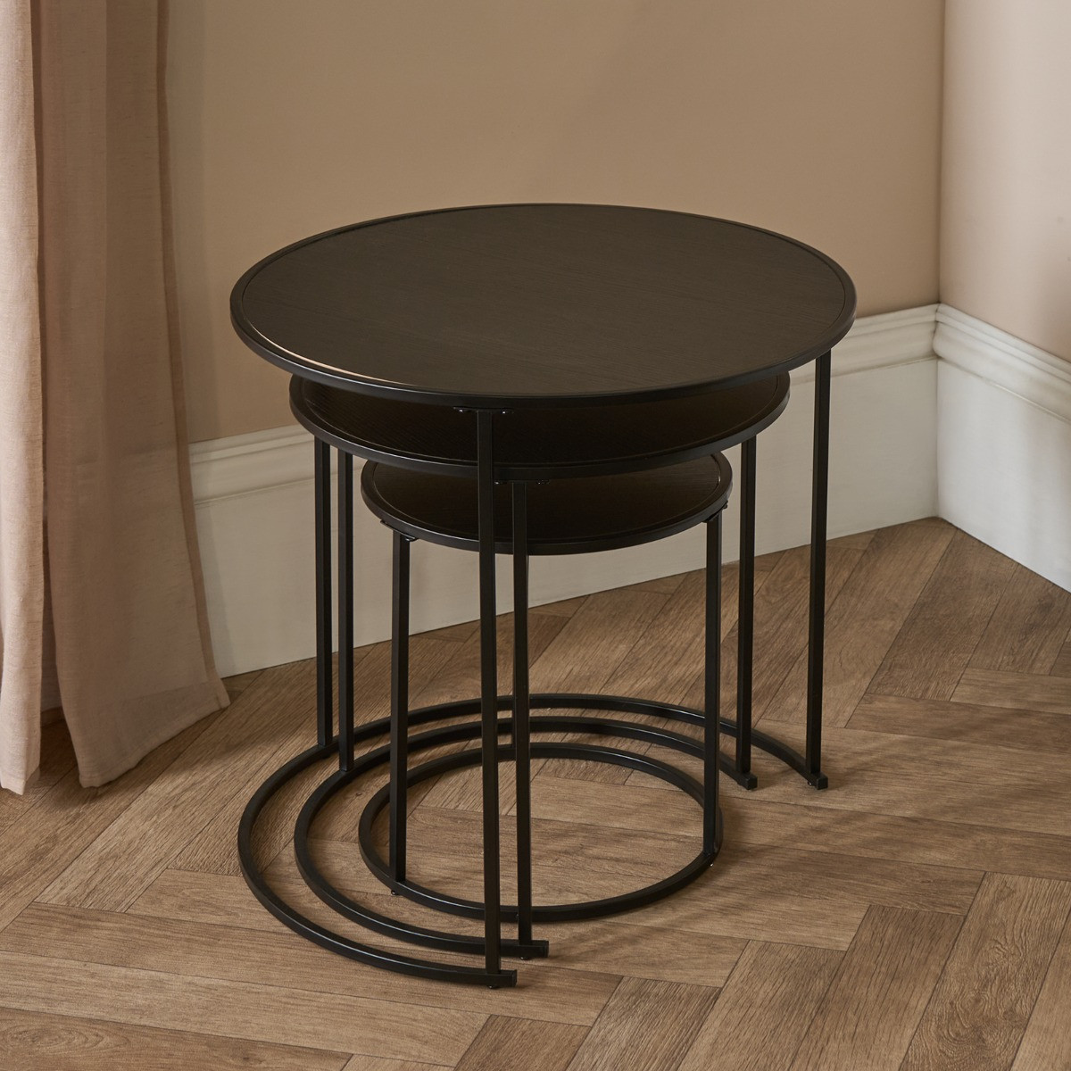 OHS Manhattan Nest of 3 Round Side Tables - Black>