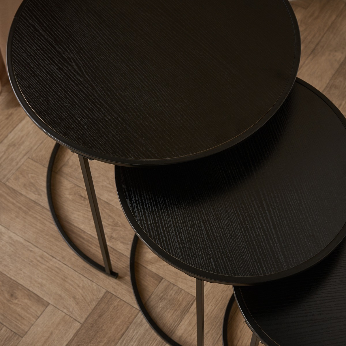 OHS Manhattan Nest of 3 Round Side Tables - Black>