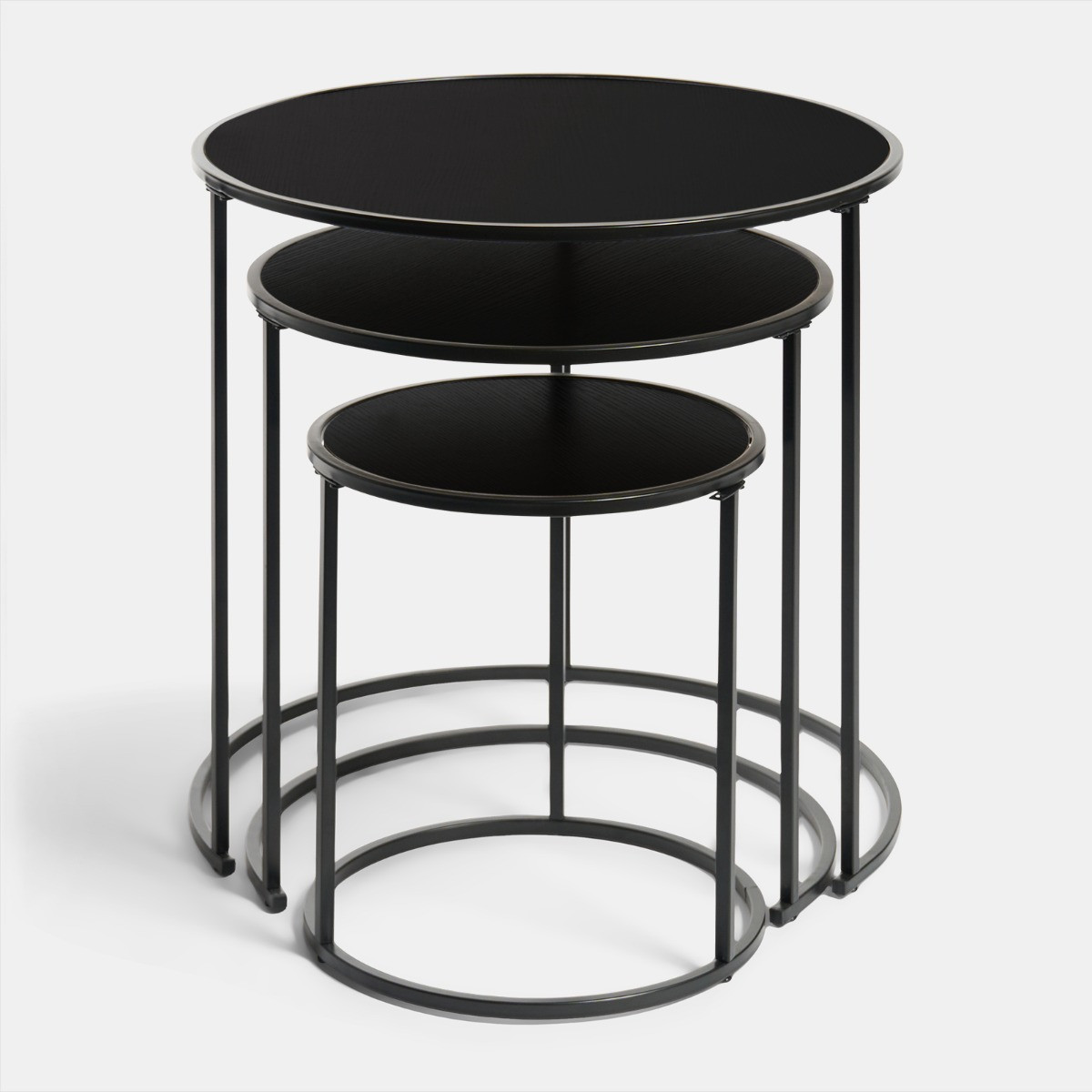 OHS Manhattan Nest of 3 Round Side Tables - Black>