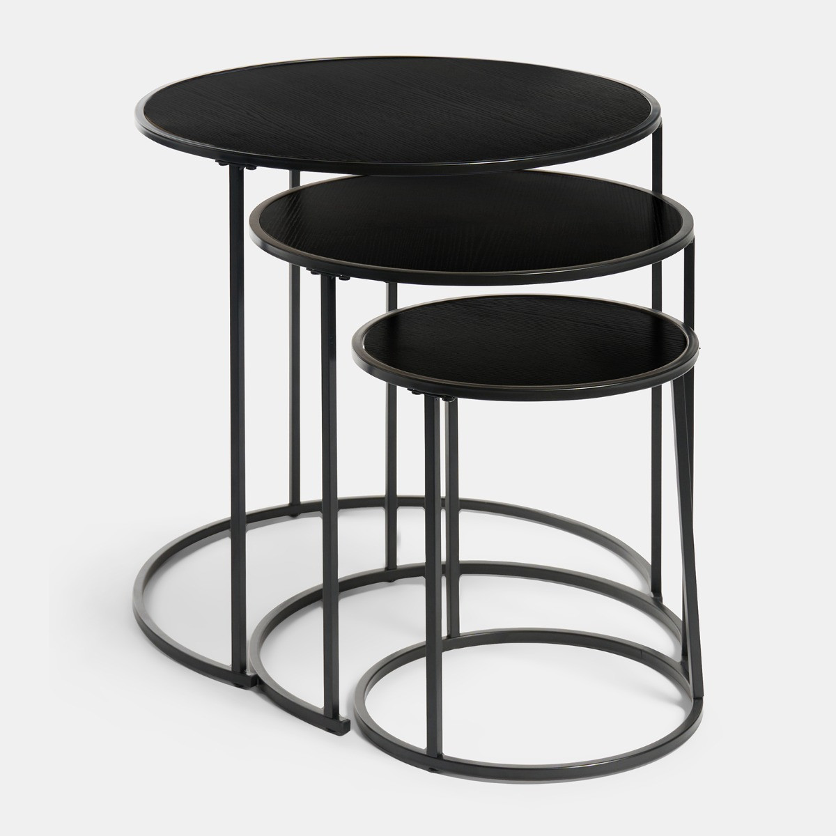 OHS Manhattan Nest of 3 Round Side Tables - Black>