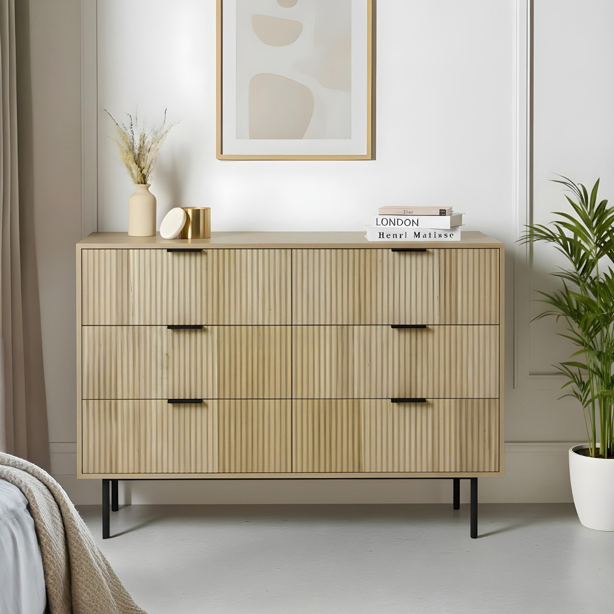 OHS Ribbed 6-Drawer Unit - Light Wood>