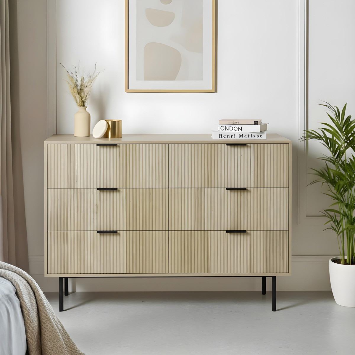 OHS Ribbed 6-Drawer Unit - Light Wood>