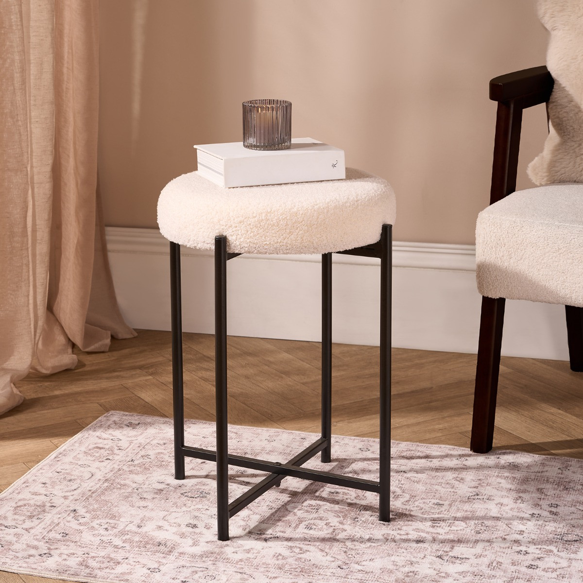 OHS Round Boucle Stool - Cream>