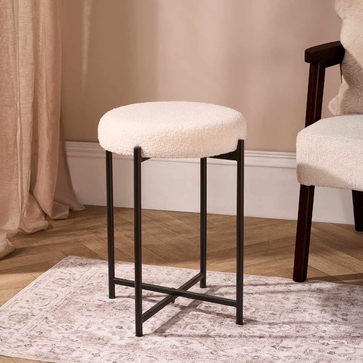 OHS Round Boucle Stool - Cream>