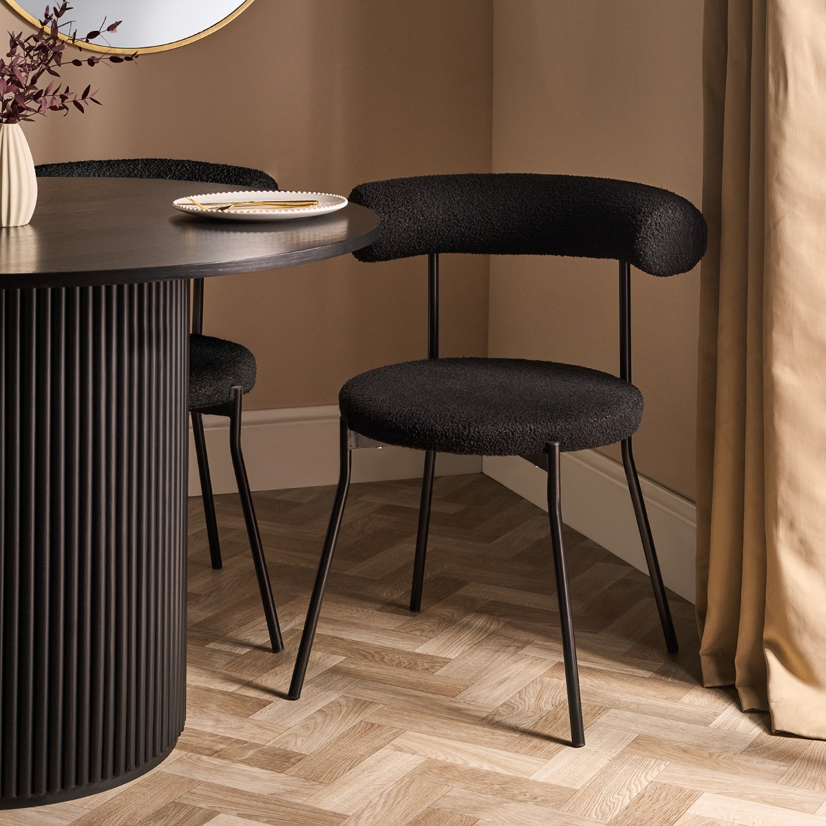 OHS Boucle Dining Chair - Black>