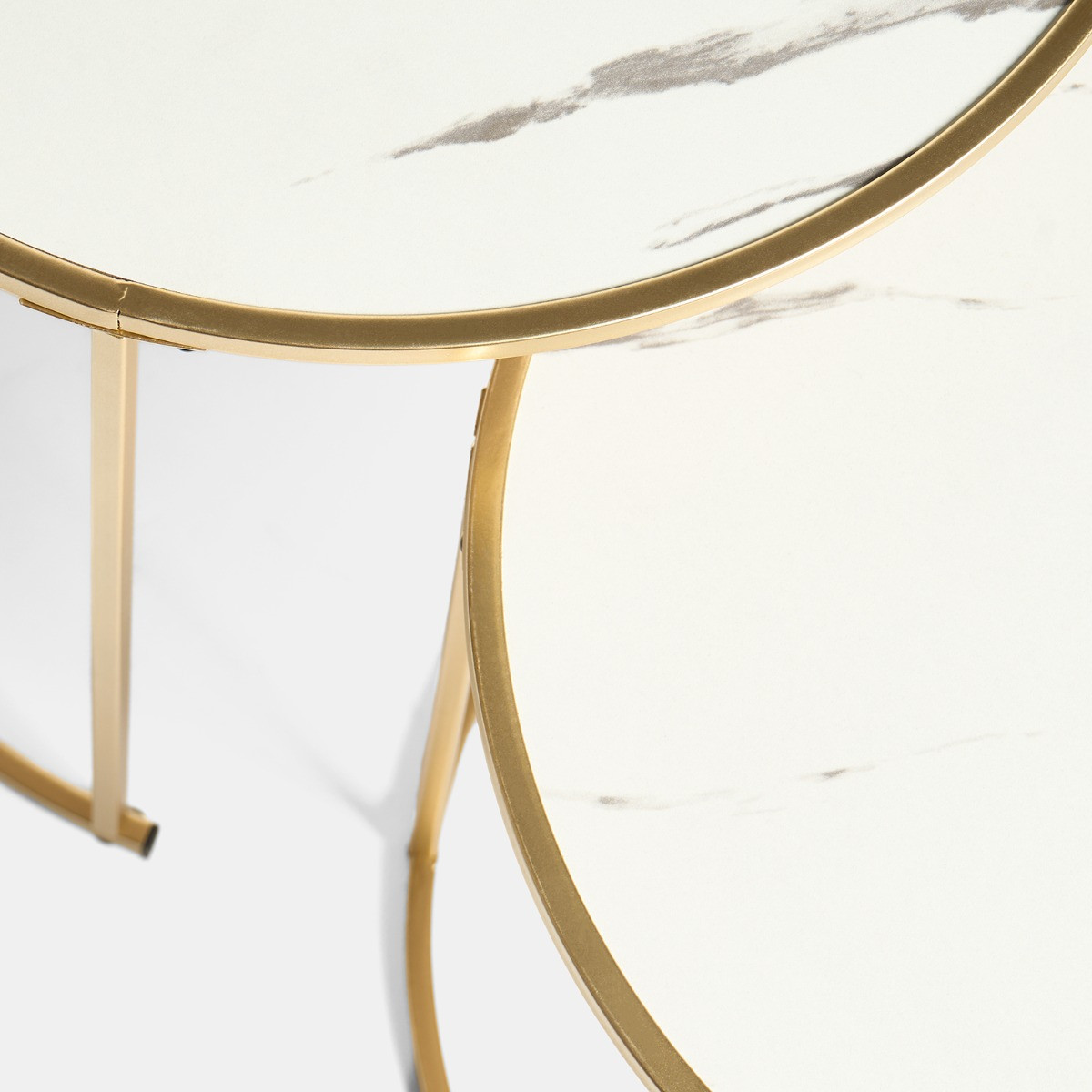 OHS Manhattan Marble Effect Nest of 2 Round Side Tables - White/Gold>