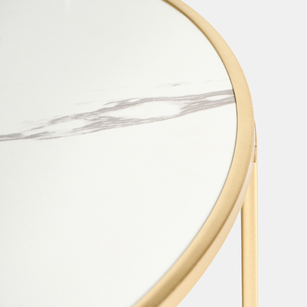 OHS Manhattan Marble Effect Nest of 2 Round Side Tables - White/Gold>