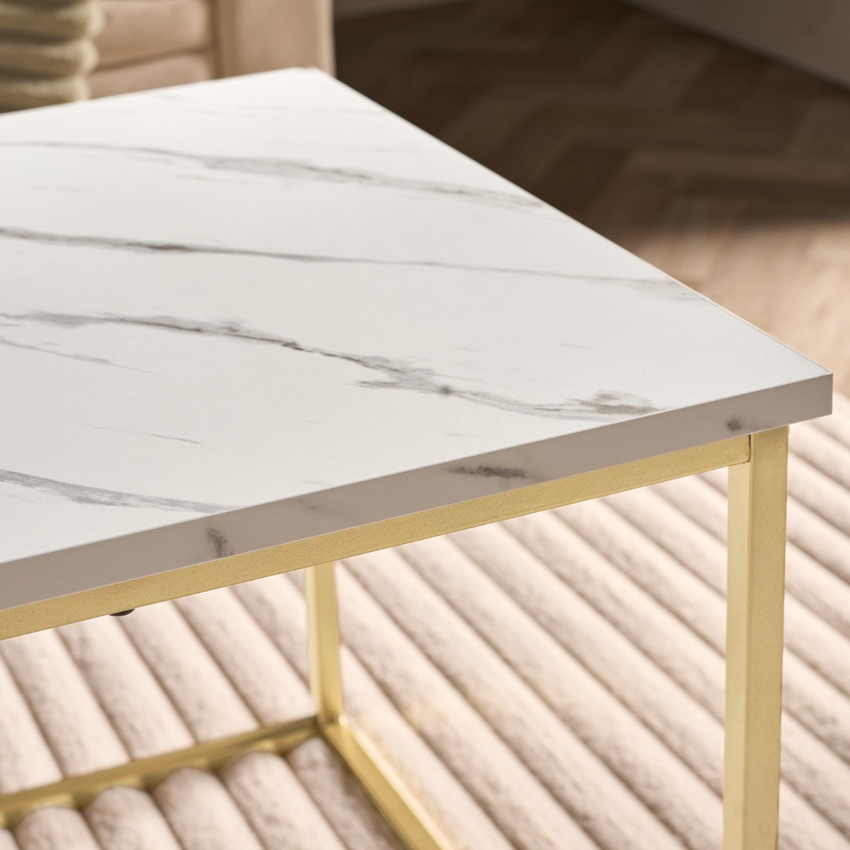 OHS Manhattan Marble Effect Rectangle Coffee Table - White/Gold>