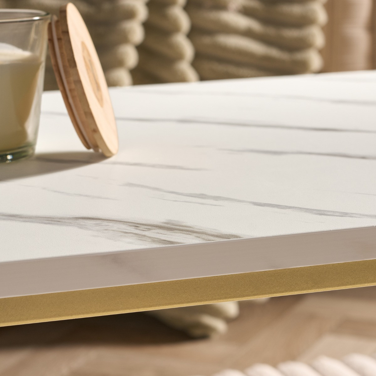 OHS Manhattan Marble Effect Rectangle Coffee Table - White/Gold>