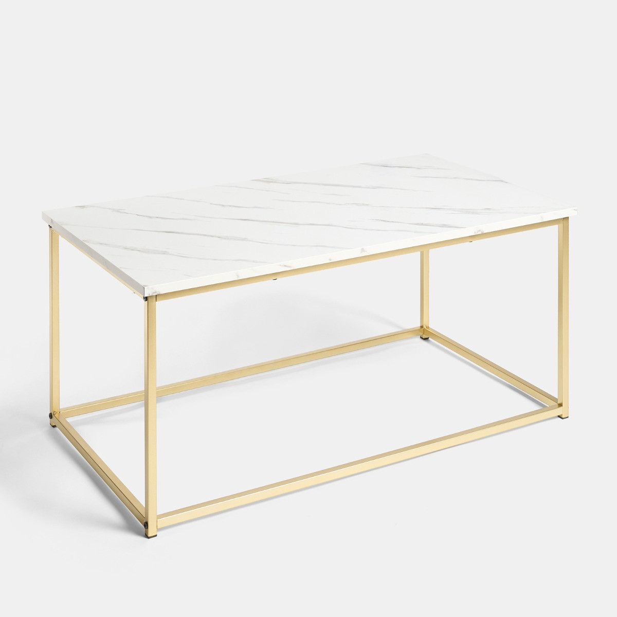 OHS Manhattan Marble Effect Rectangle Coffee Table - White/Gold>