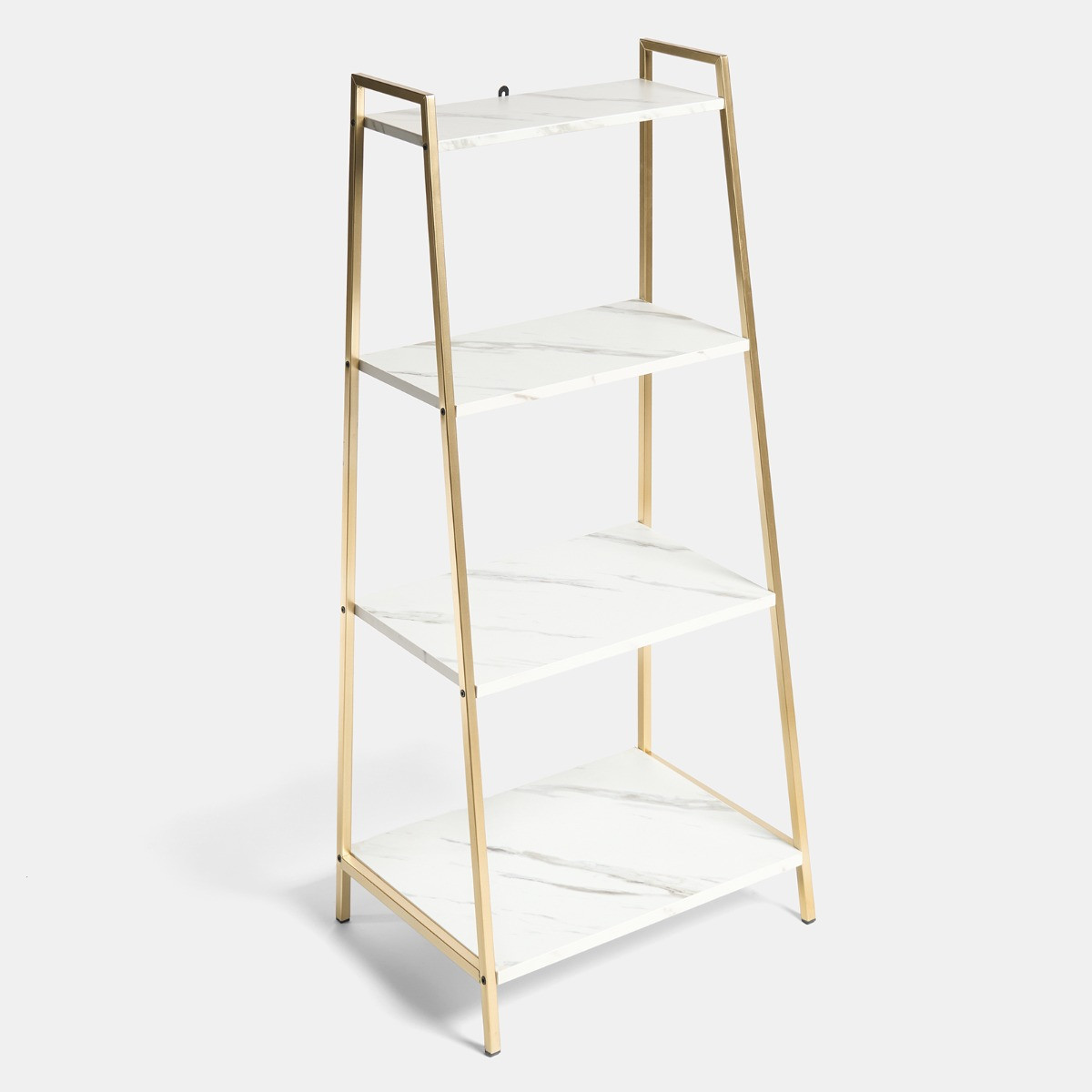 OHS Manhattan Marble Effect 4-Tier Shelving Unit - White/Gold>
