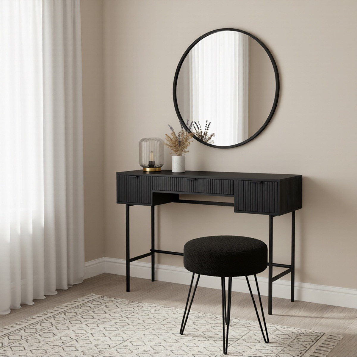 OHS Ribbed Dressing Table - Black>