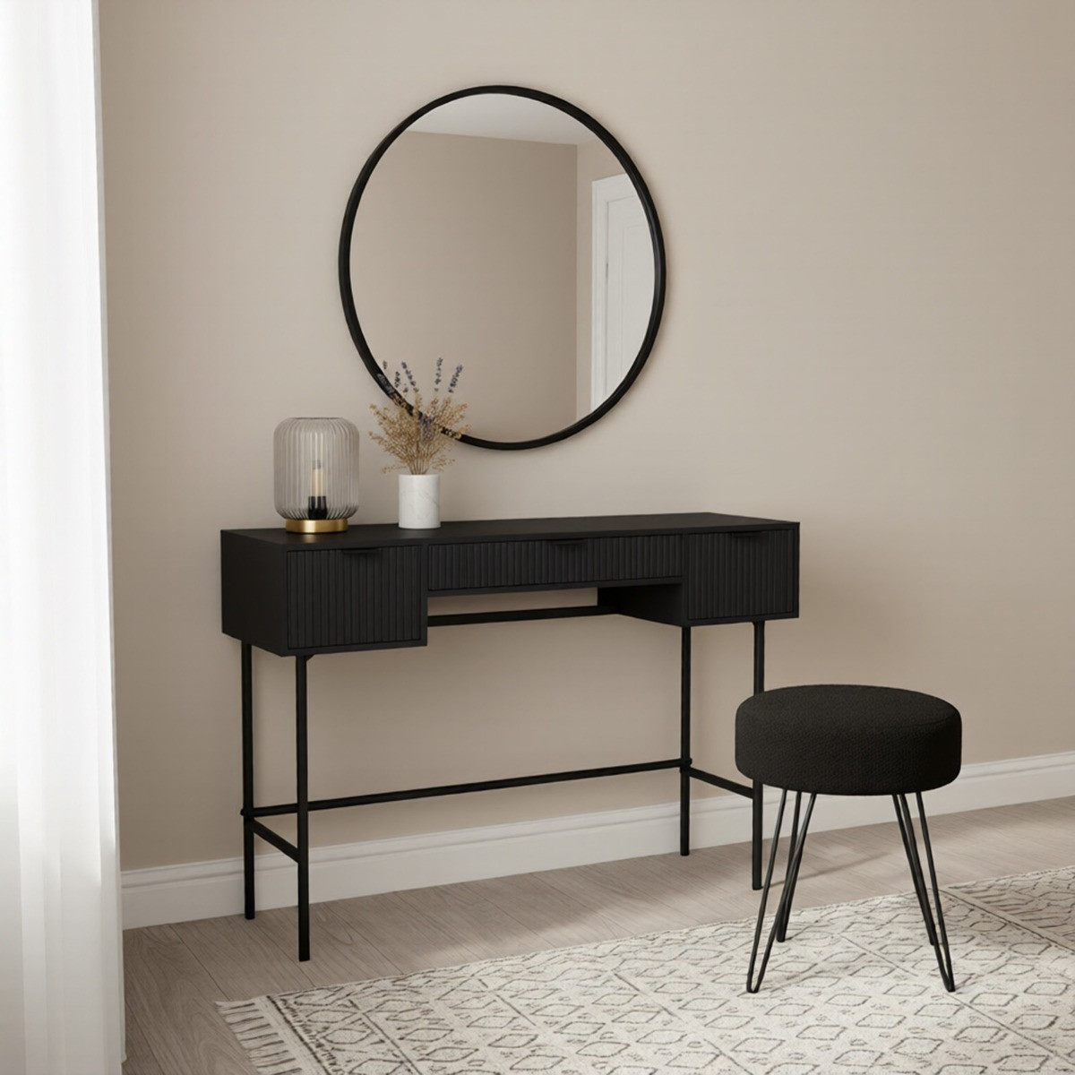 OHS Ribbed Dressing Table - Black>
