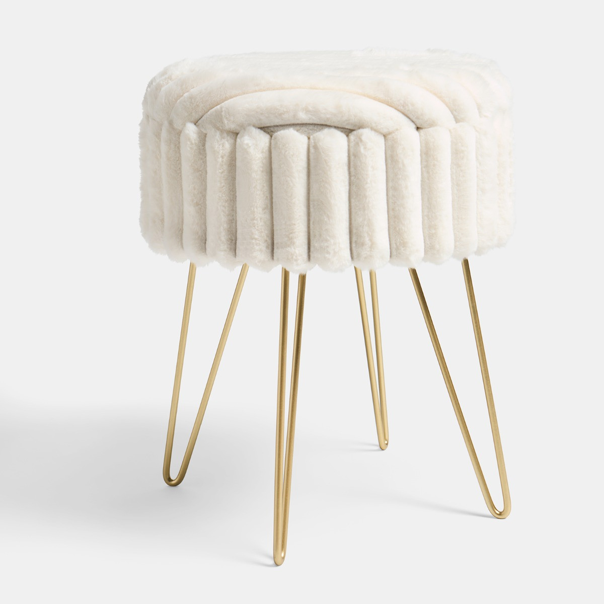 OHS Faux Fur Ribbed Storage Hairpin Stool - Cream/Gold>