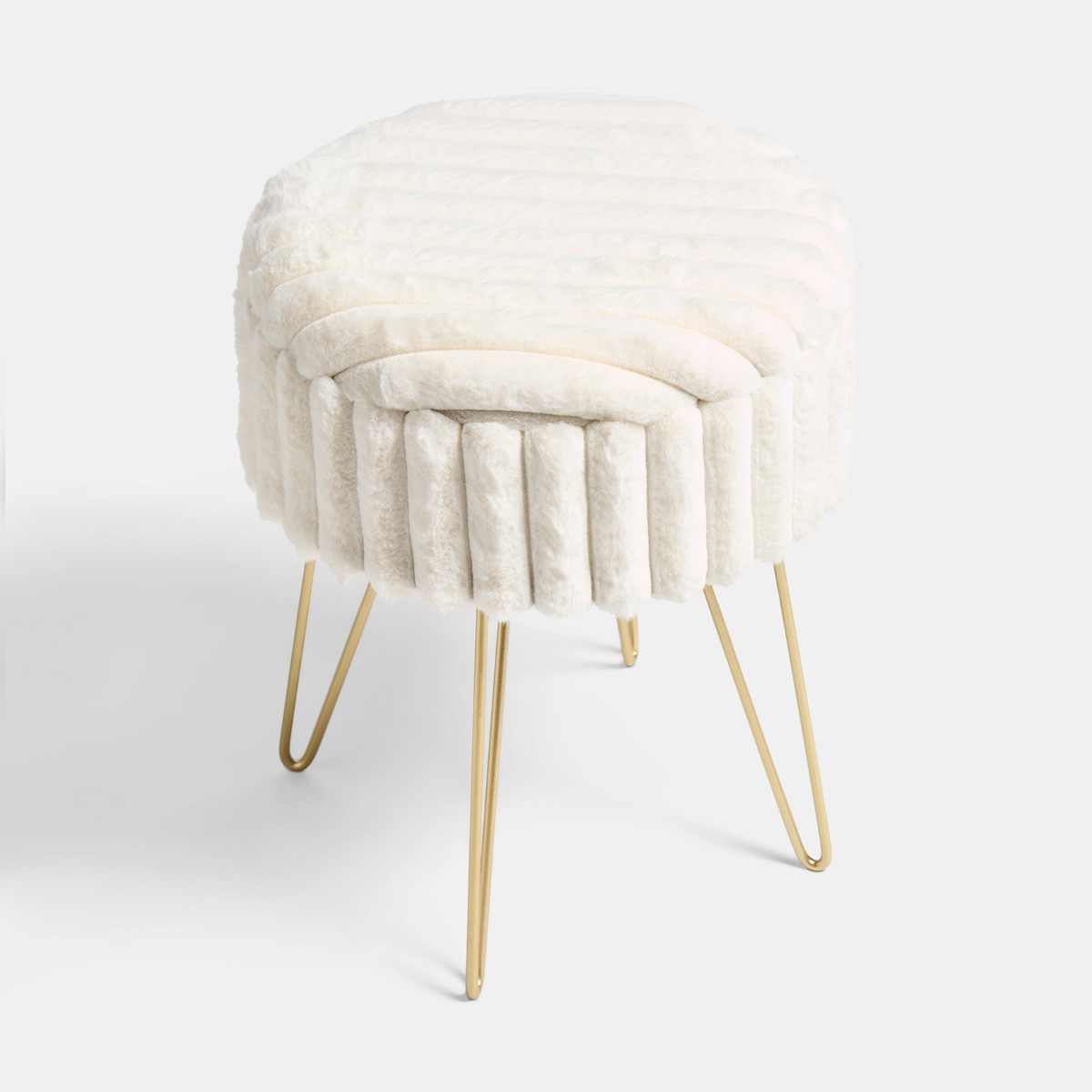 OHS Faux Fur Ribbed Storage Hairpin Stool - Cream/Gold>