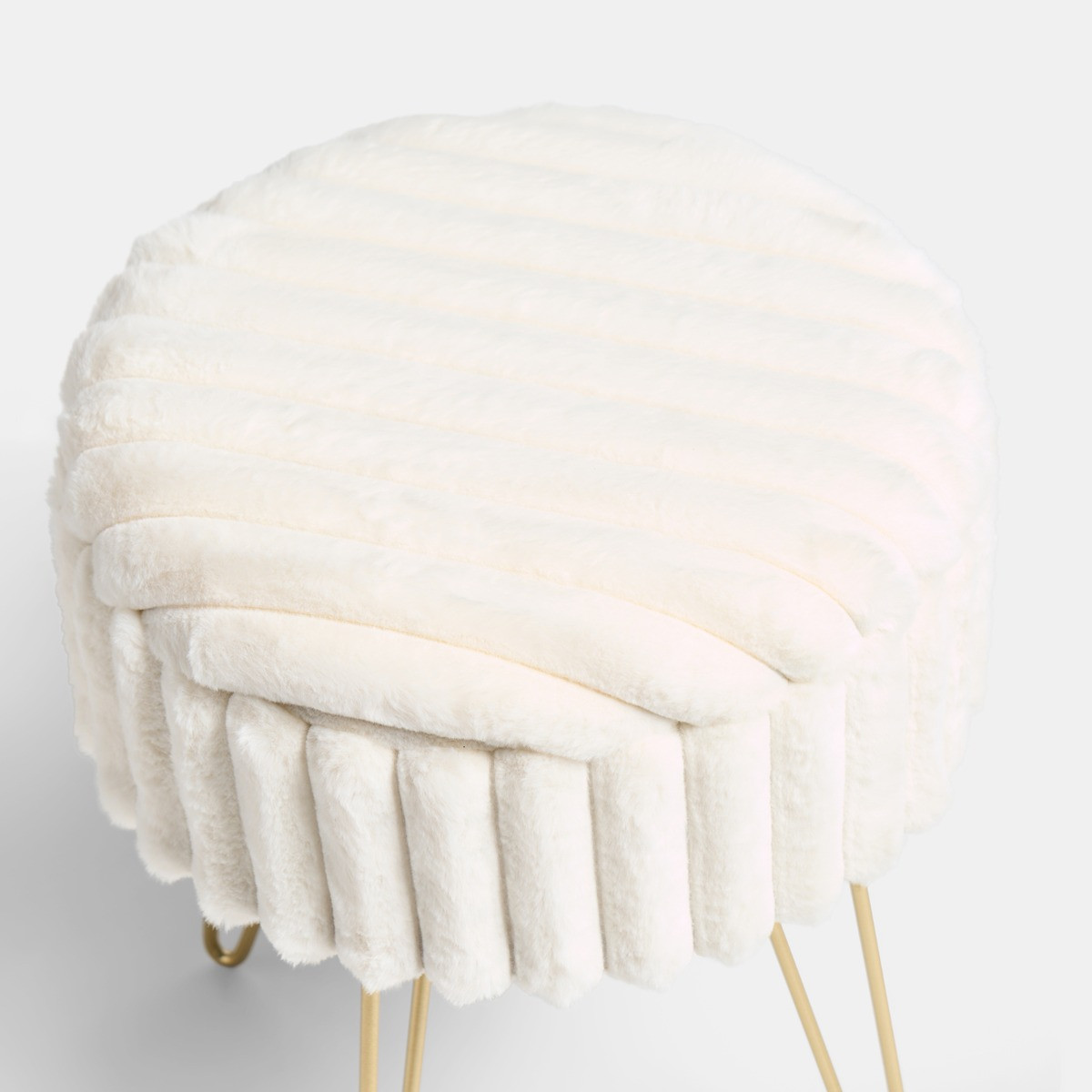 OHS Faux Fur Ribbed Storage Hairpin Stool - Cream/Gold>