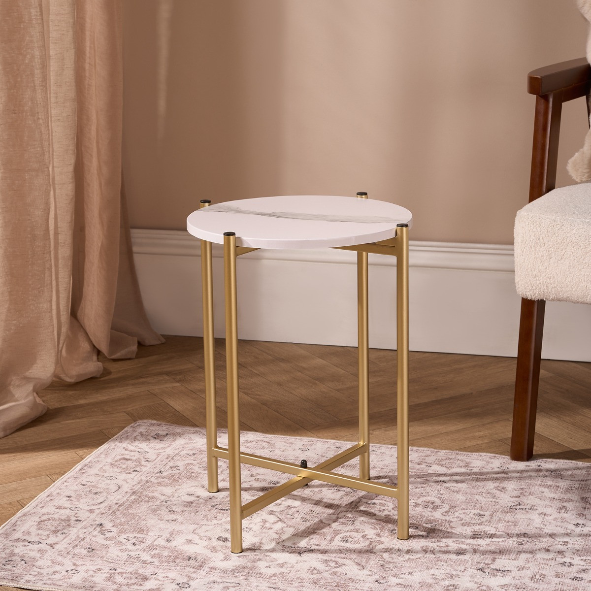 OHS Marble Round Side Table - Gold/White>