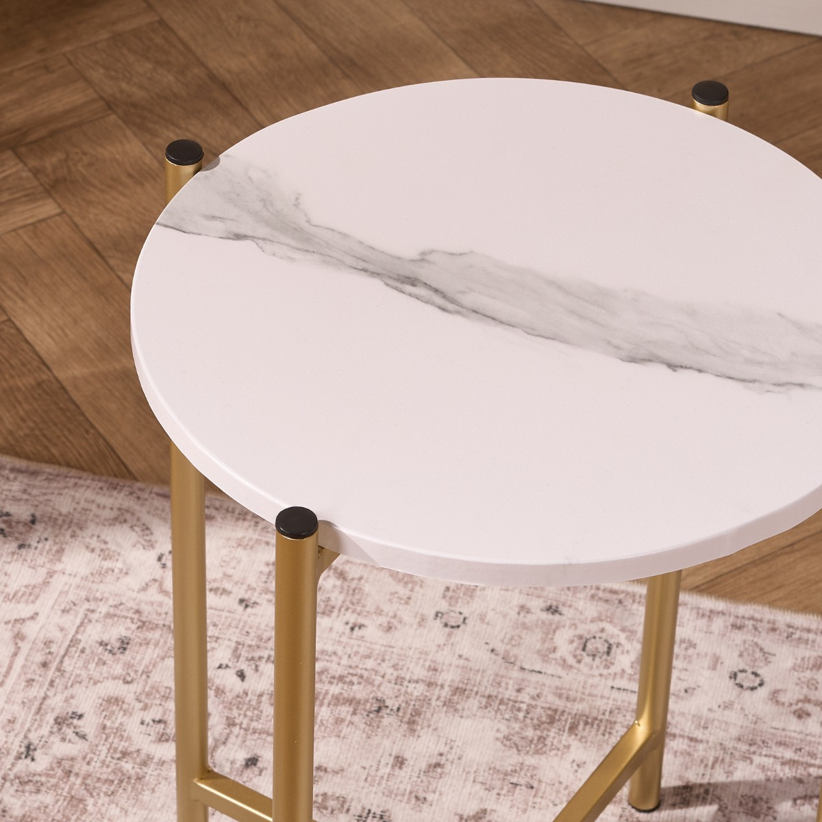 OHS Marble Round Side Table - Gold/White>