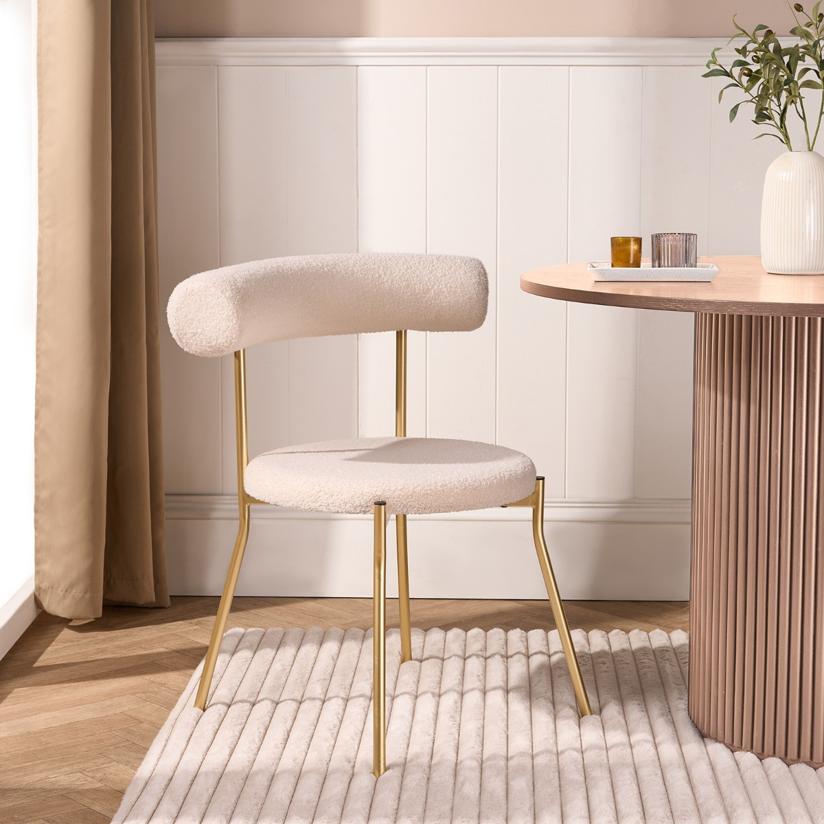 OHS Boucle Dining Chair - Cream/Gold>