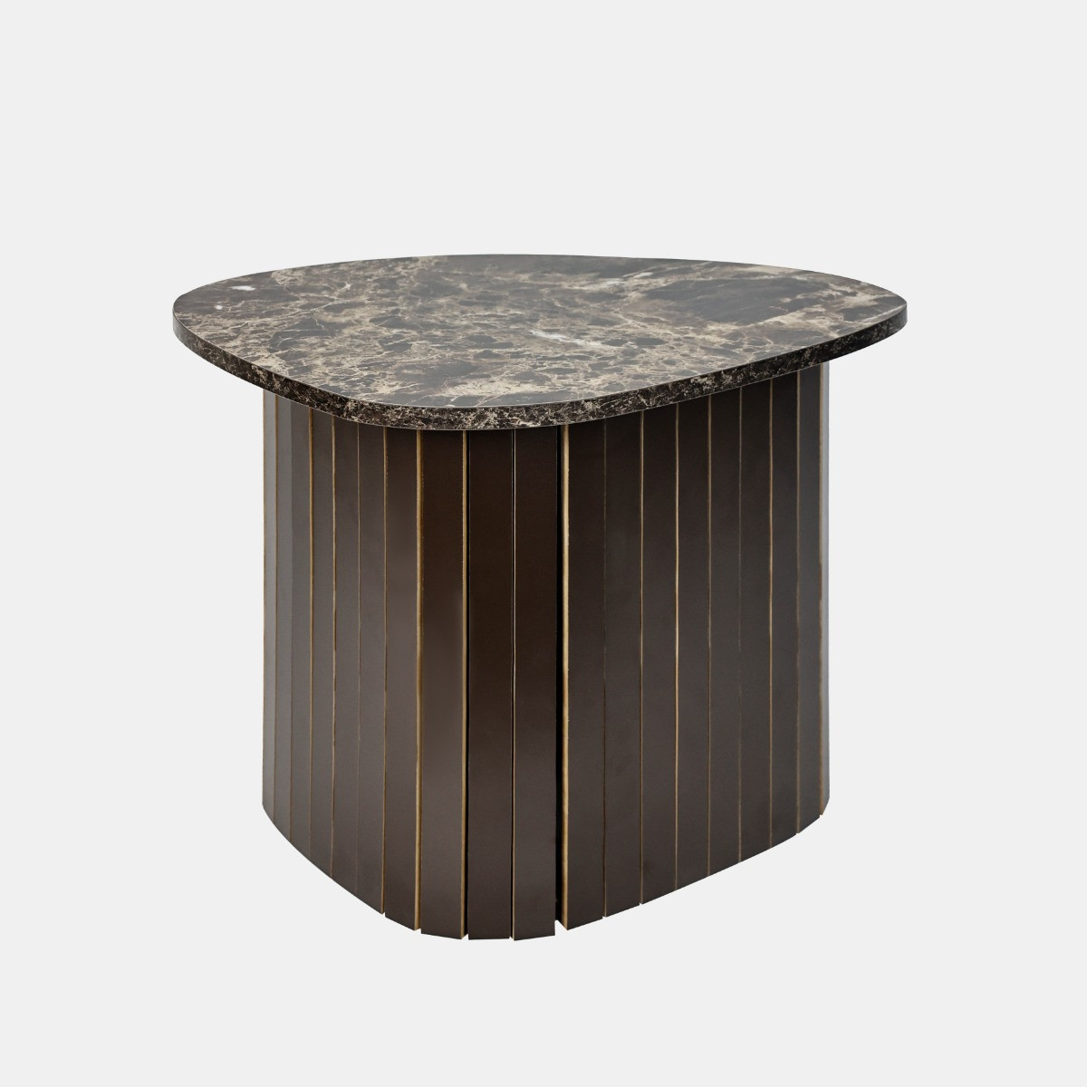 OHS Madison Marble Effect Ribbed Side Table - Dark Brown>