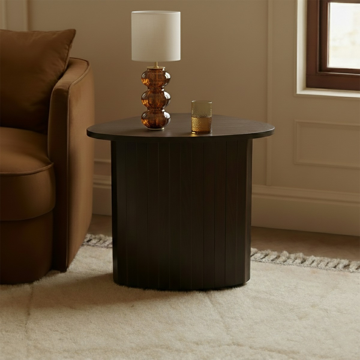 OHS Madison Ribbed Side Table - Dark Wood>