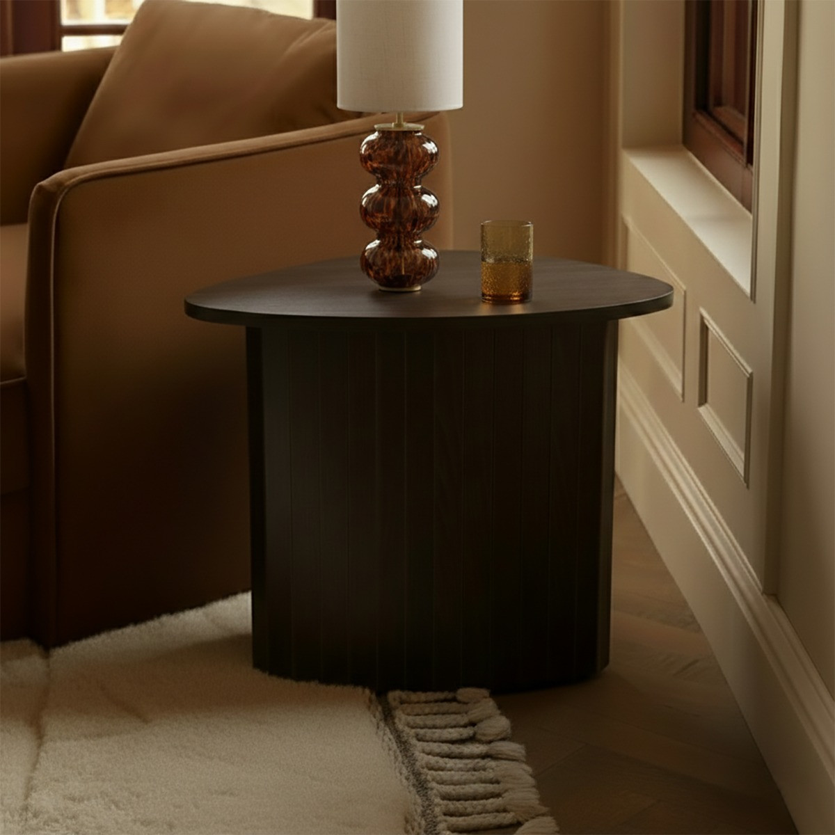 OHS Madison Ribbed Side Table - Dark Wood>