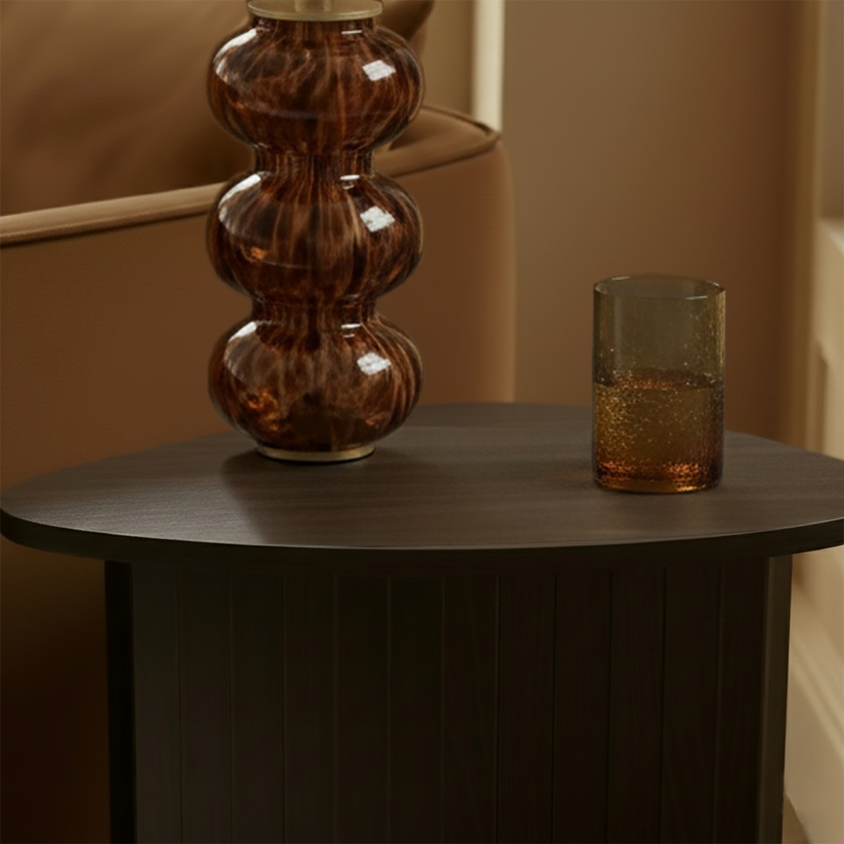 OHS Madison Ribbed Side Table - Dark Wood>