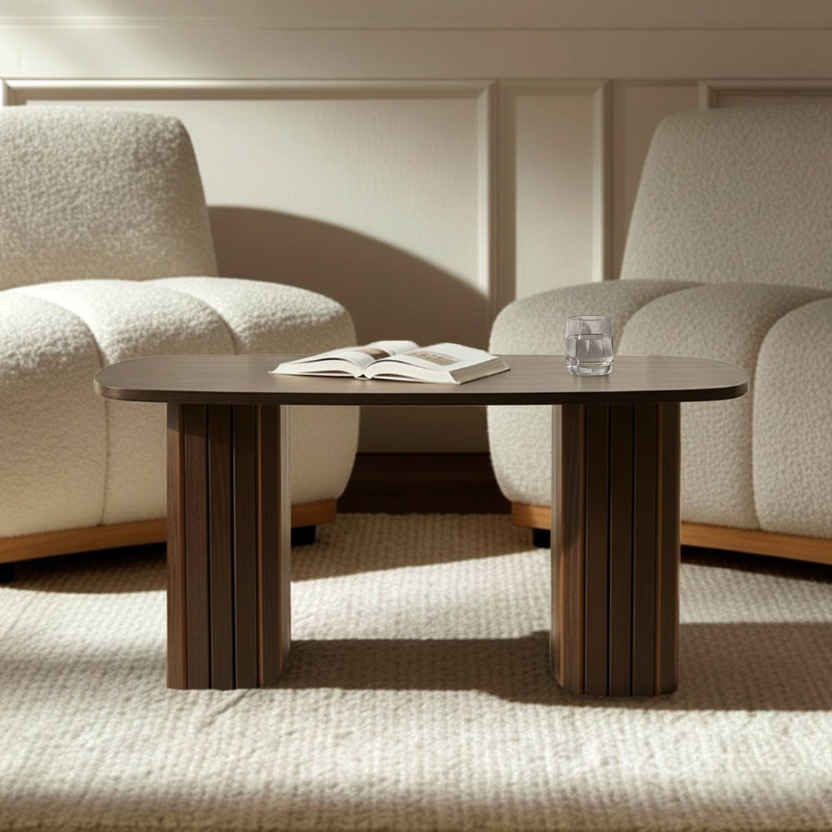 OHS Madison Ribbed Coffee Table - Dark Wood>